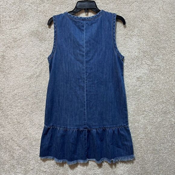 Aerie Chambray Shift Denim Dress Women's‎ Small Blue Lace Up Tassleed Peplum - Picture 12 of 12